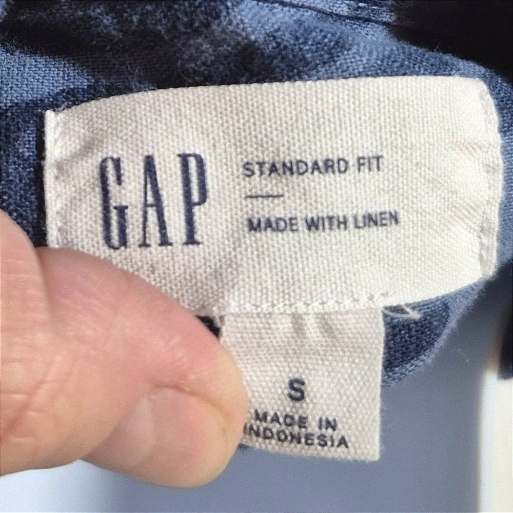 Gap Hawaiian blue linen short sleeve button shirt monsterra‎ leaf mens small - Picture 6 of 15
